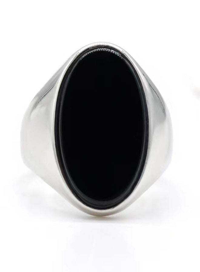 LovePlus S925 Sterling Silver Black Natural Agate Stone Brown Tiger Eye Stone Men's Ring Türkiye Handmade Agate Jewelry Luxury Ring for Men and Women Simple Design 6-13 (12 Black) - Image 4